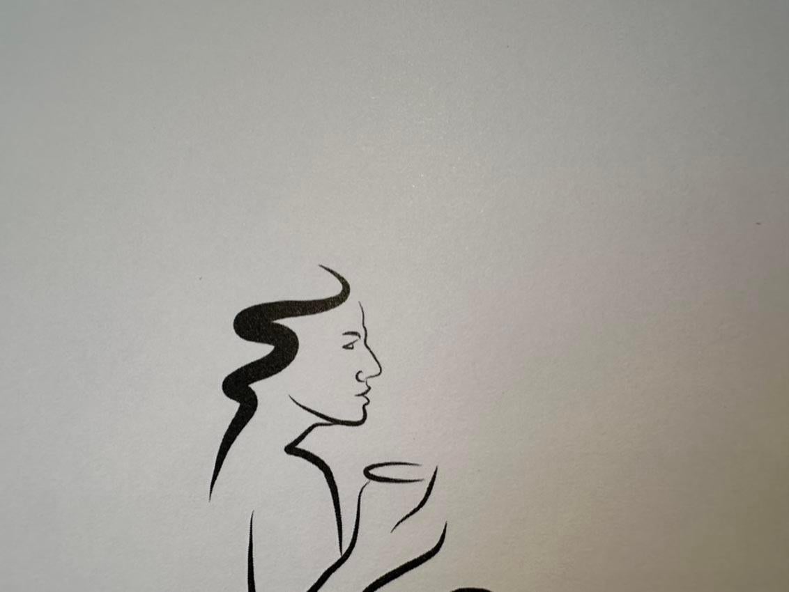 Haiku #51, 1/50 - Digitale Vektor-Zeichnung Sitzende weibliche Aktfigur Nippel Kaffee im Angebot 4