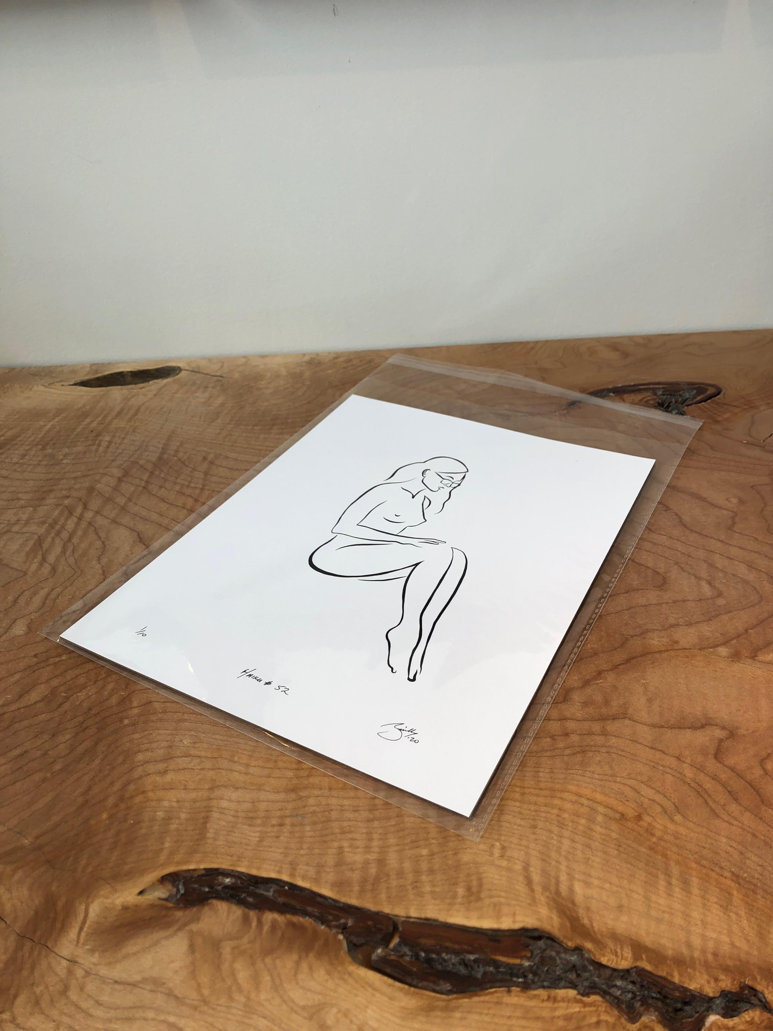 Haiku #52, 1/50 - Digital Vector Drawing Seated Female Nude Woman Figure Glasses - Print by Michael Binkley