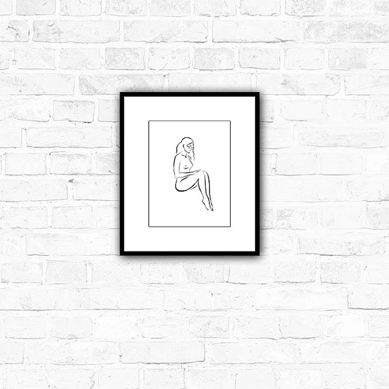 Haiku #52, 1/50 - Digital Vector Drawing Seated Female Nude Woman Figure Glasses - Contemporary Print by Michael Binkley