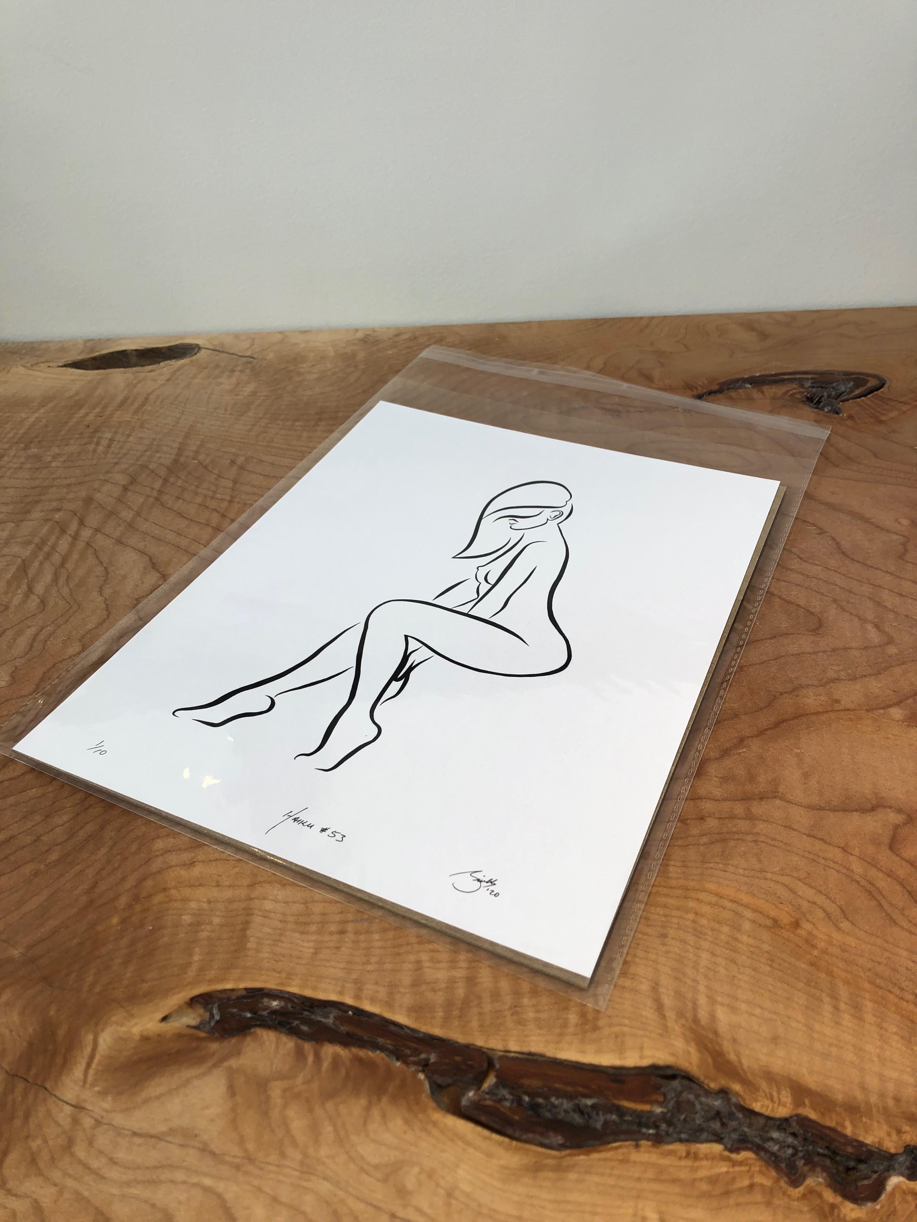 Haiku #53, 1/50 - Digital Vector Drawing Female Nude Woman Figure Tossed Hair - Print by Michael Binkley