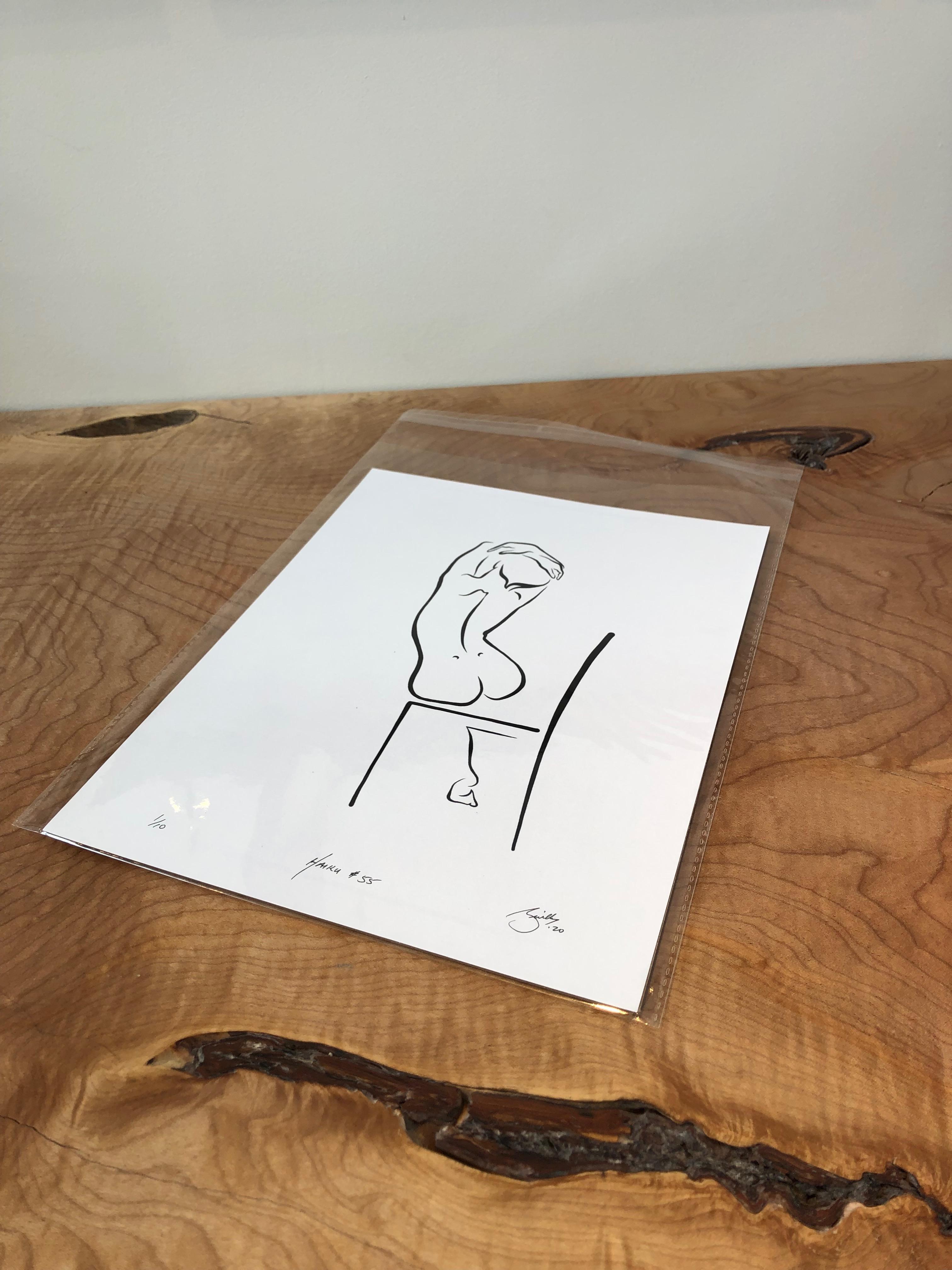 Haiku # 55 – Digitale Vector-Zeichnung einer weiblichen Aktfigur, die im Stuhl sitzt – Print von Michael Binkley