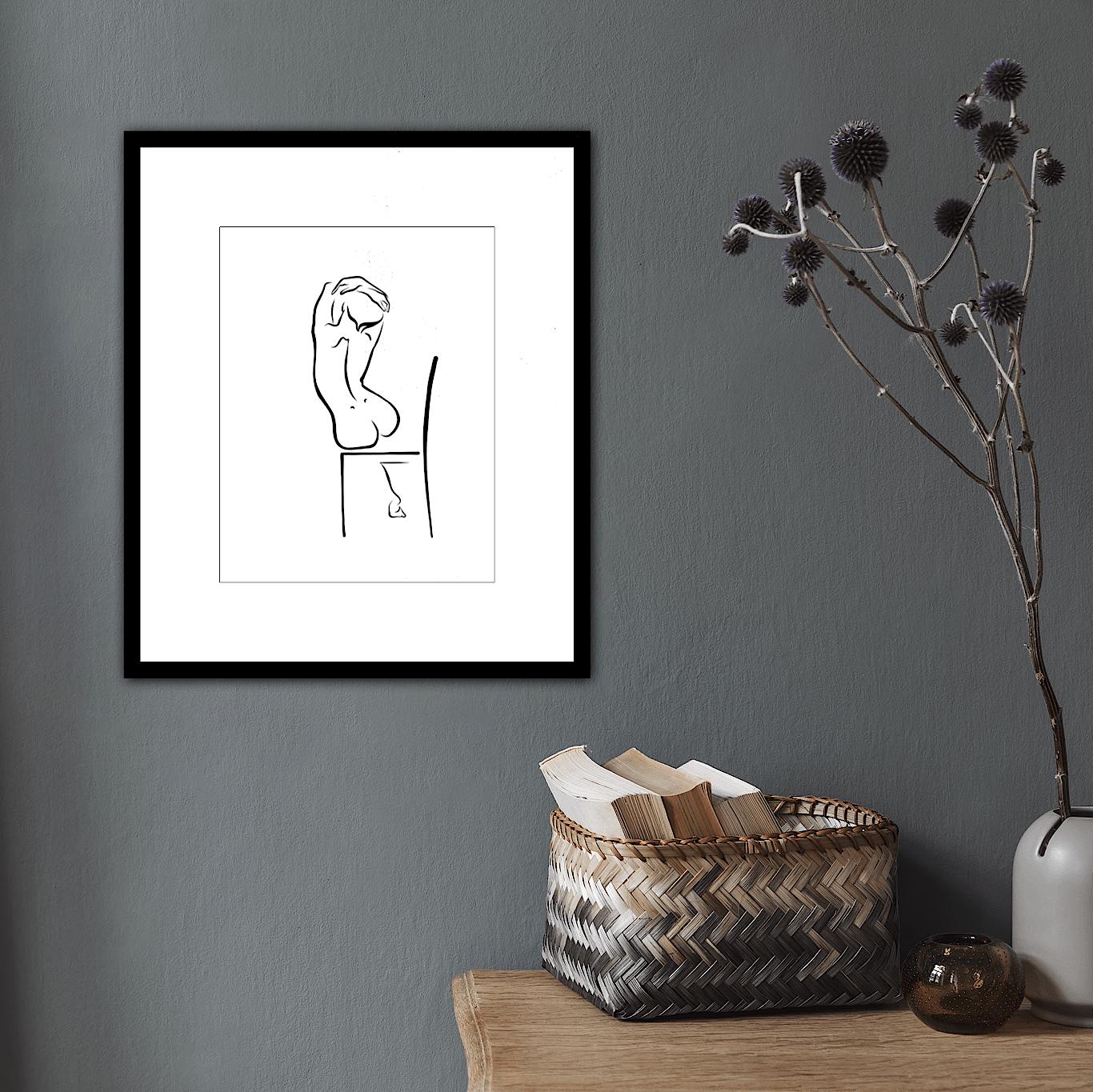 Haiku # 55, 1/50 - Digital Vector Drawing Female Nude Woman Figure Sitting in Ch - Contemporary Print by Michael Binkley