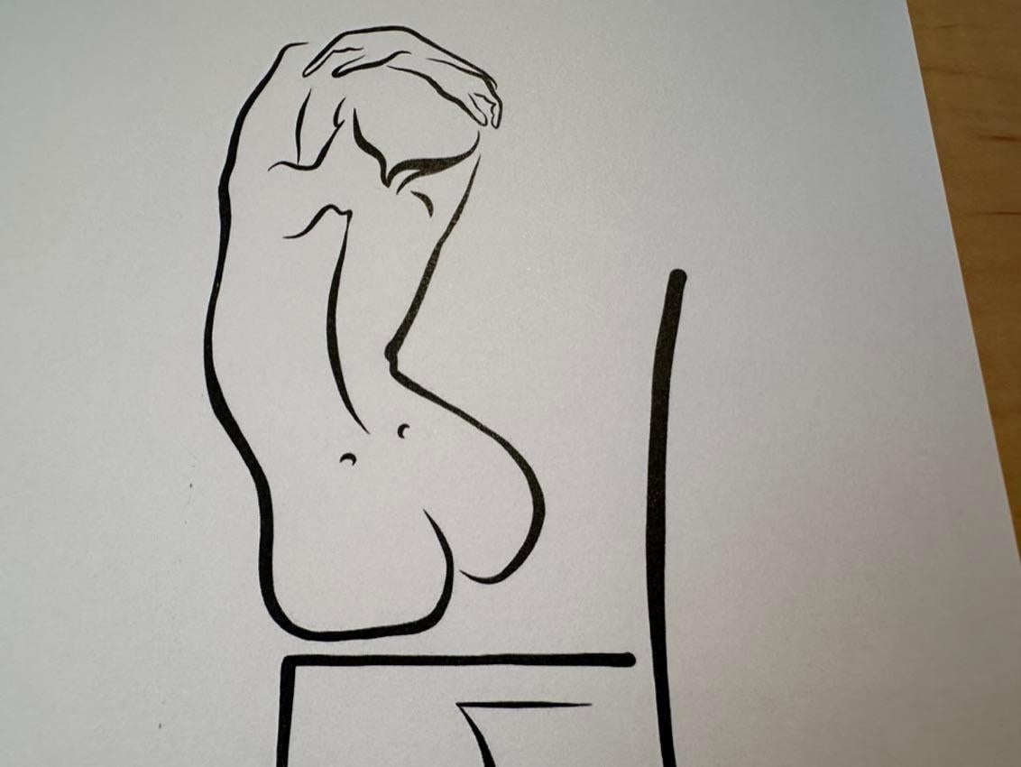 Haiku # 55 – Digitale Vector-Zeichnung einer weiblichen Aktfigur, die im Stuhl sitzt im Angebot 3