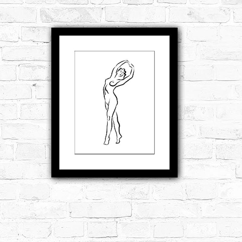 Haiku #56 - Digital Vector Drawing Standing Female Nude Woman Figure Arms Raised - Contemporary Print by Michael Binkley