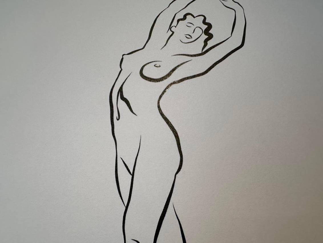 Haiku #56 – Digitale Vector-Zeichnung, stehende weibliche Aktfigur, Arme hochgehoben im Angebot 3