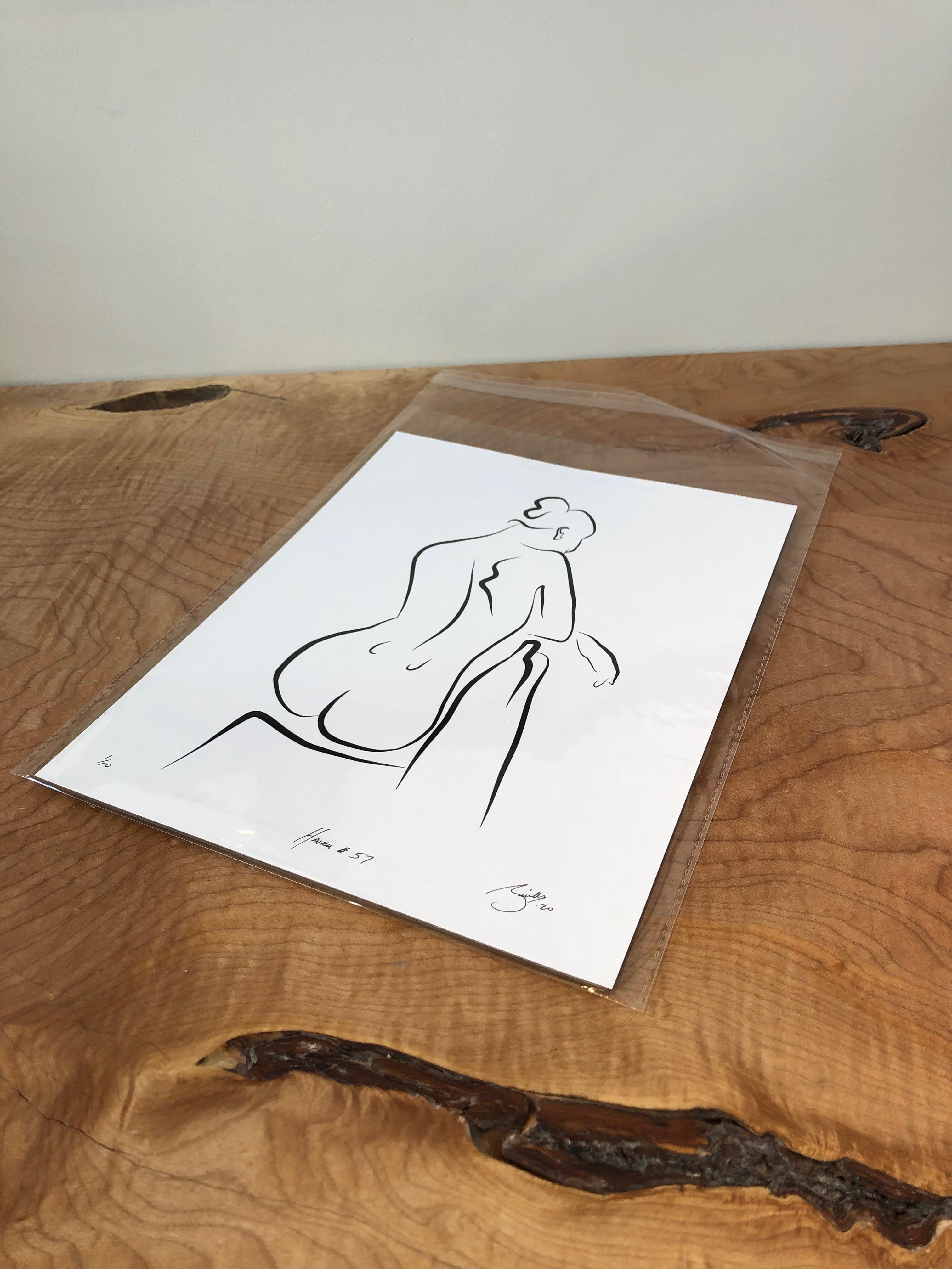 Haiku n°57, 1/50 - Dessin numérique d'un nu féminin assis , nu à l'arrière - Print de Michael Binkley