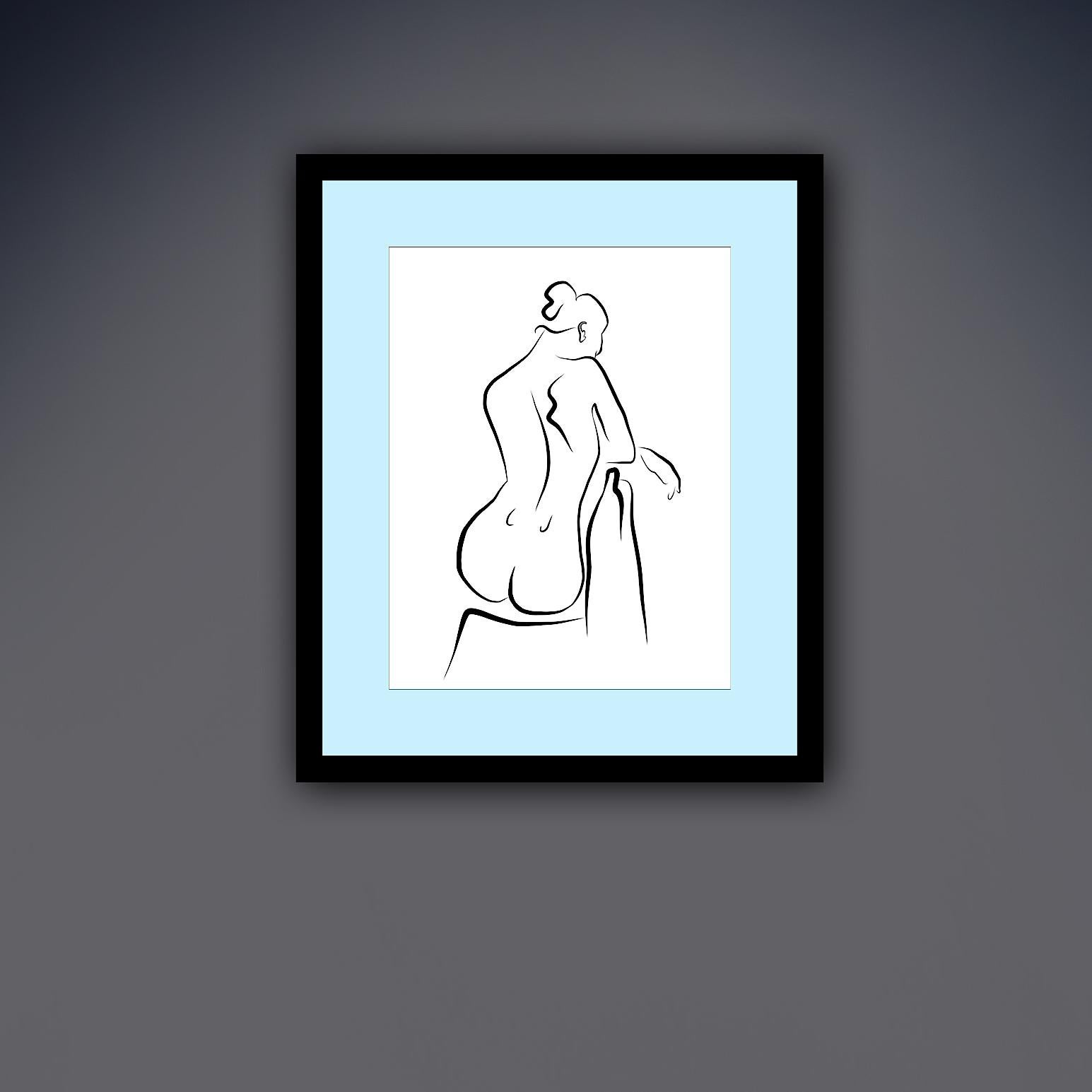 Haiku #57 - Digital Vector Drawing Seated Female Nude From Rear - Contemporary Print by Michael Binkley