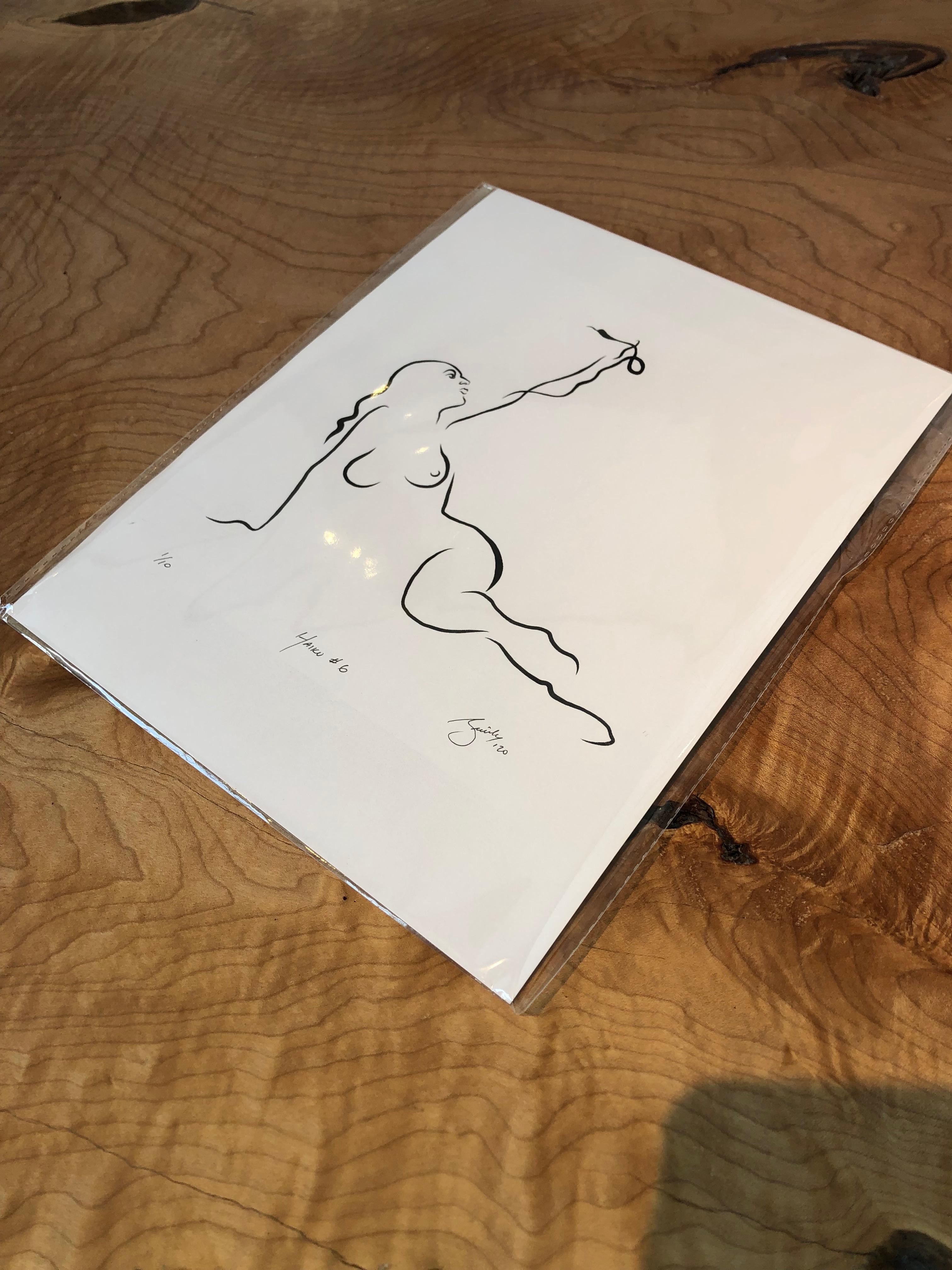 Haiku #6, 1/50, Haiku  Digital Vector B&W Zeichnung weiblicher Akt-Frauenfigur mit Schlange, Digital Vector B&W – Print von Michael Binkley