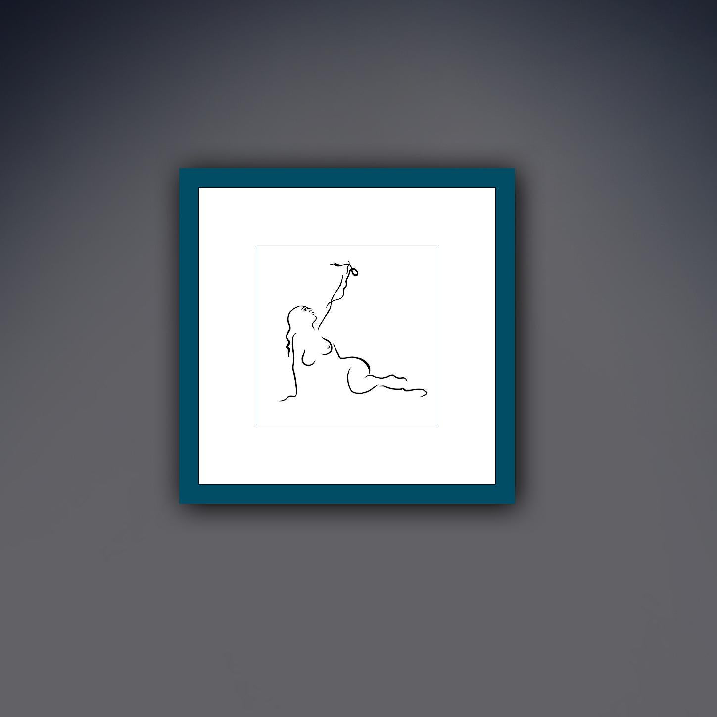 Haiku #6, 1/50 - Digital Vector B&W Drawing Female Nude Woman Figure with Snake - Contemporary Print by Michael Binkley