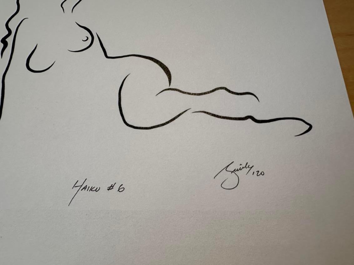 Haiku #6, 1/50 - Digital Vector B&W Drawing Female Nude Woman Figure with Snake For Sale 1