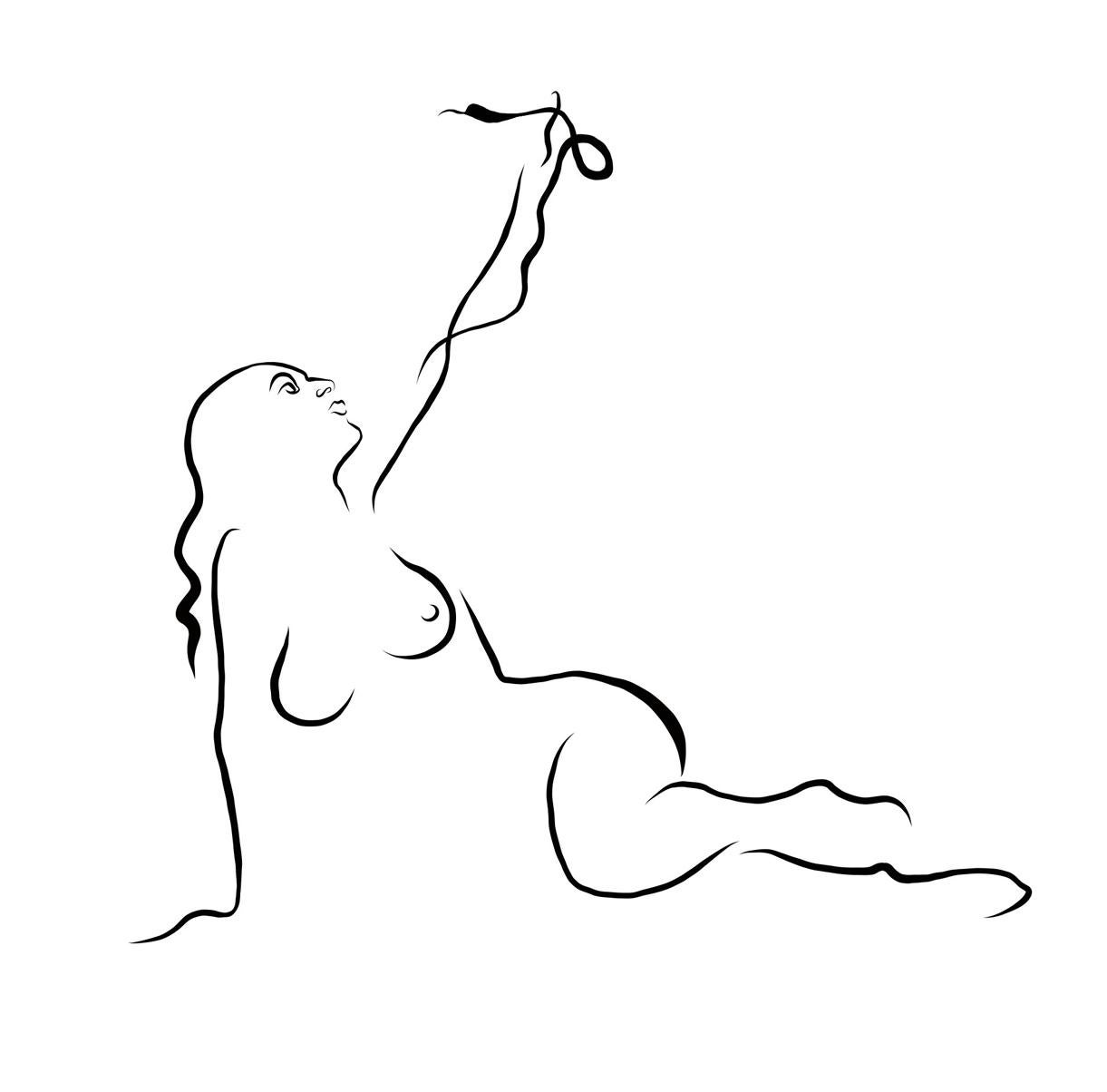 Michael Binkley Nude Print - Haiku #6, 1/50 - Digital Vector B&W Drawing Female Nude Woman Figure with Snake