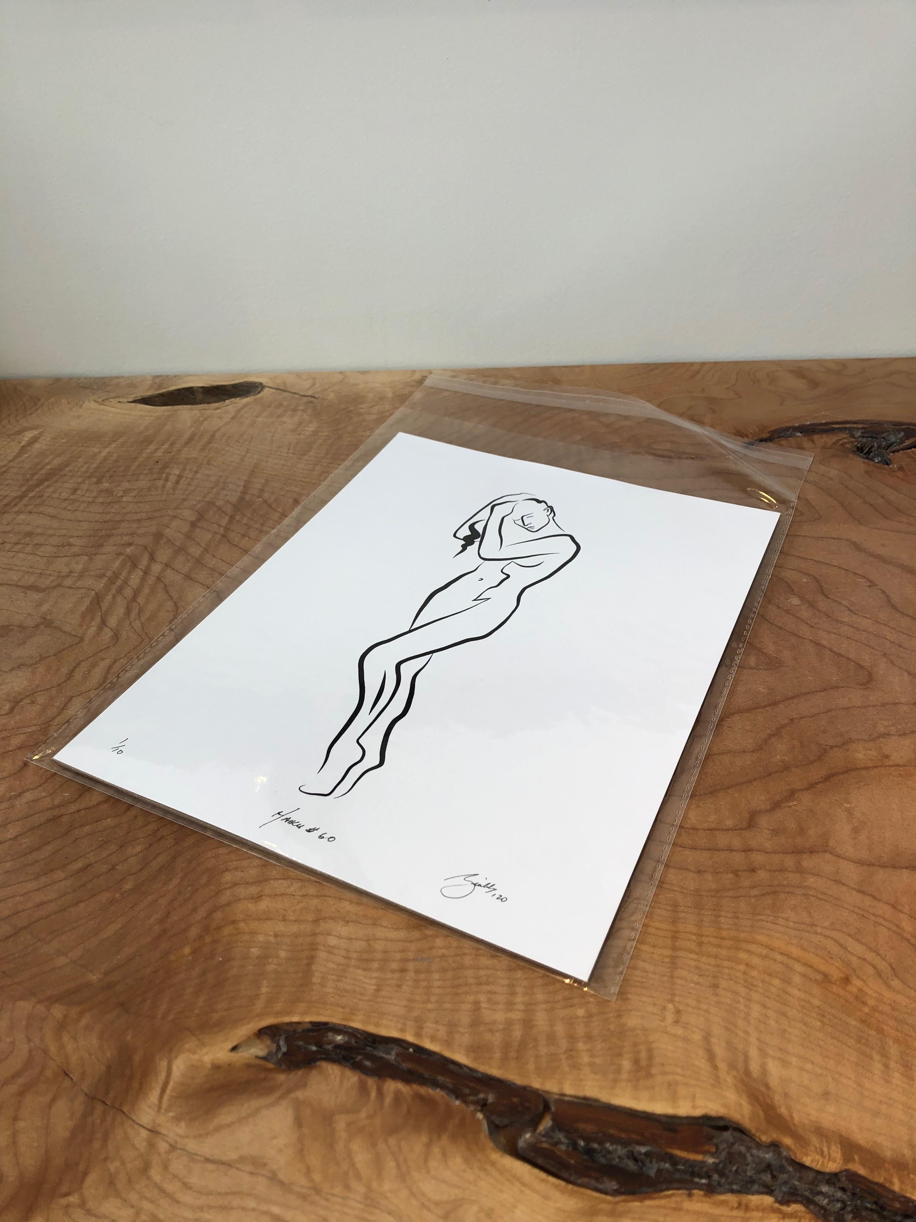 Haiku #60, 1/50 - Digital Vector Drawing Female Nude Standing Arranging Hair - Print by Michael Binkley