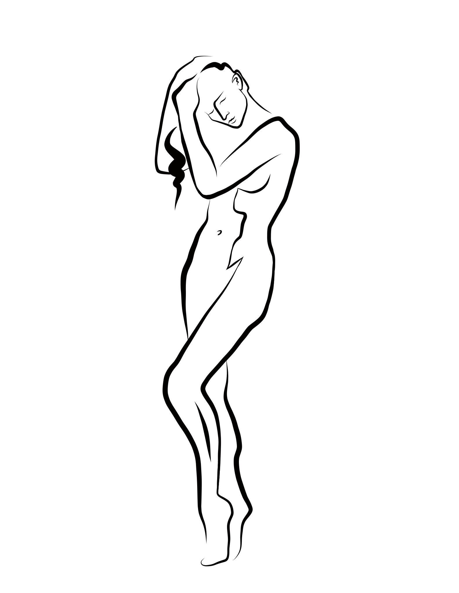 Michael Binkley Nude Print - Haiku #60, 1/50 - Digital Vector Drawing Female Nude Standing Arranging Hair