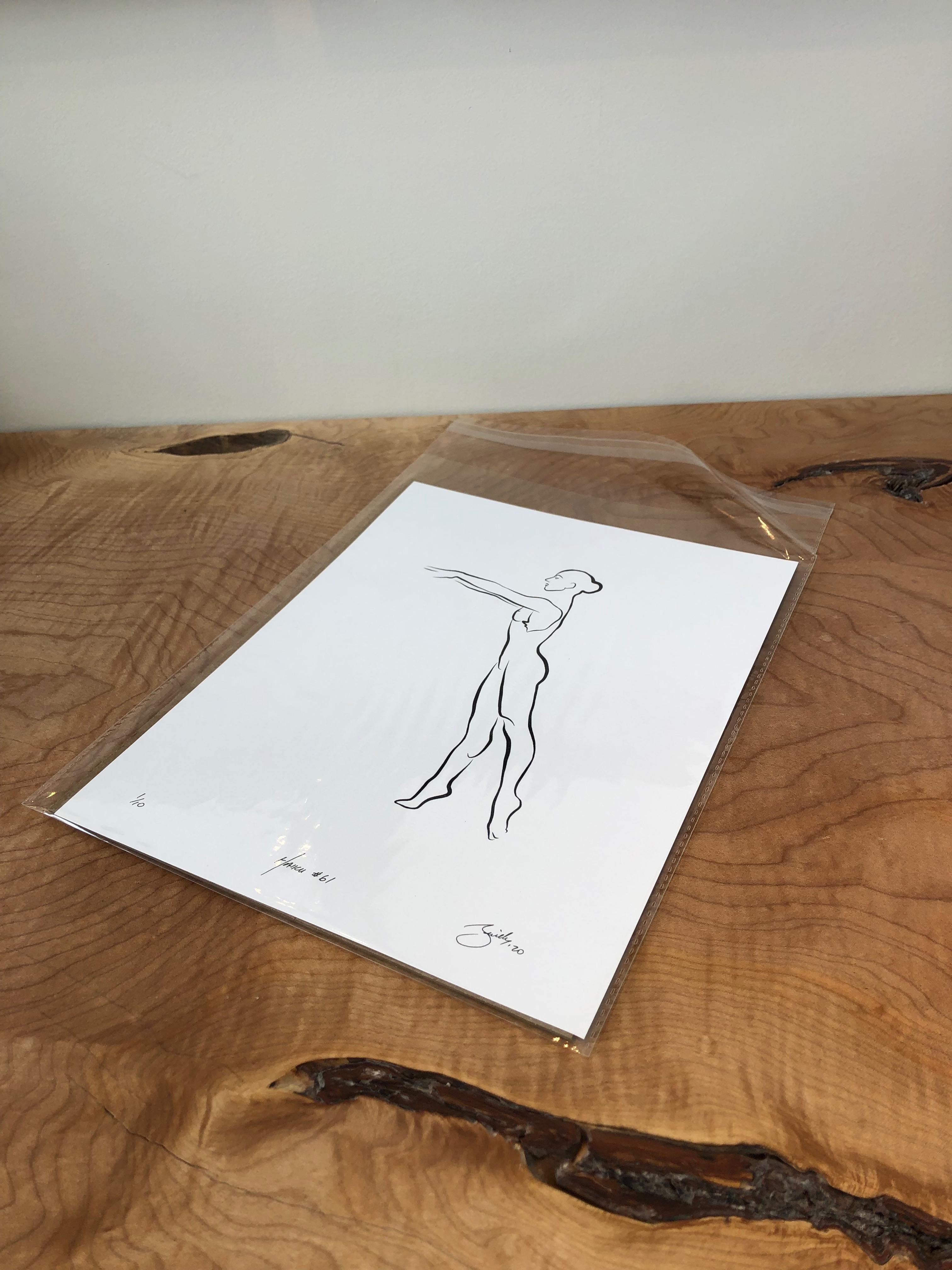 Haiku #61, 1/50 - Digital Vector Drawing B&W Female Nude Standing Tiptoe - Print by Michael Binkley