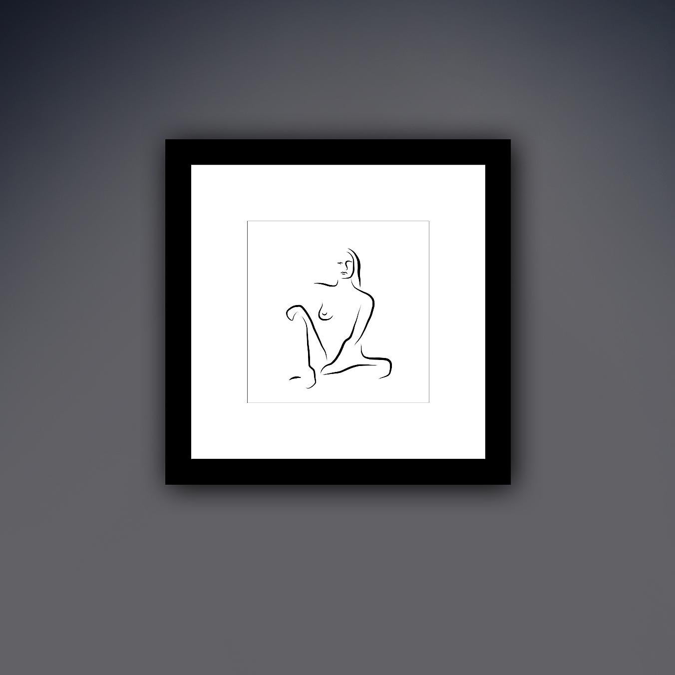 Haiku #7, 3/50   - Digital Vector Drawing B&W Sitting Female Nude Woman Figure - Contemporary Print by Michael Binkley