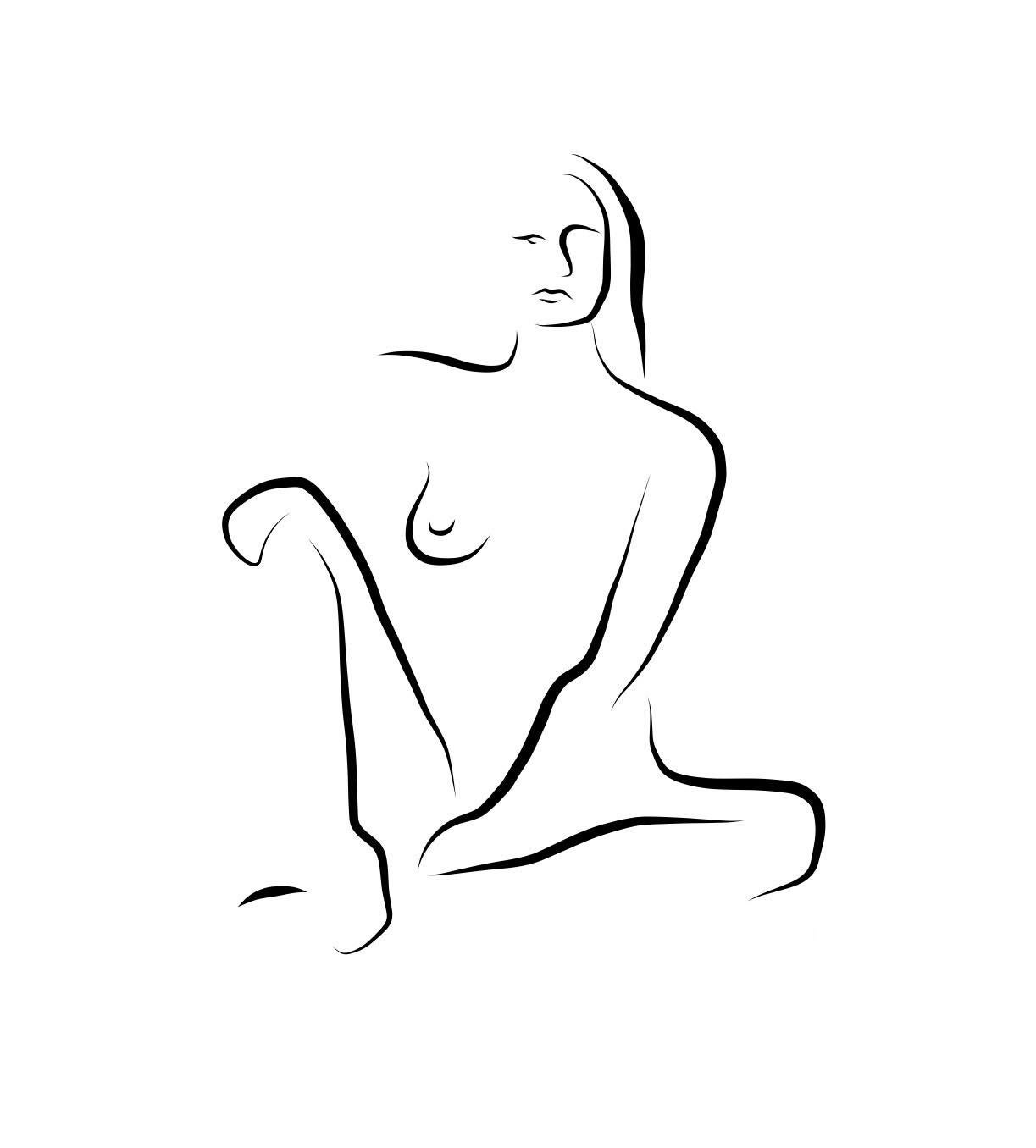 Haiku #7, 3/50   - Digital Vector Drawing B&W Sitting Female Nude Woman Figure