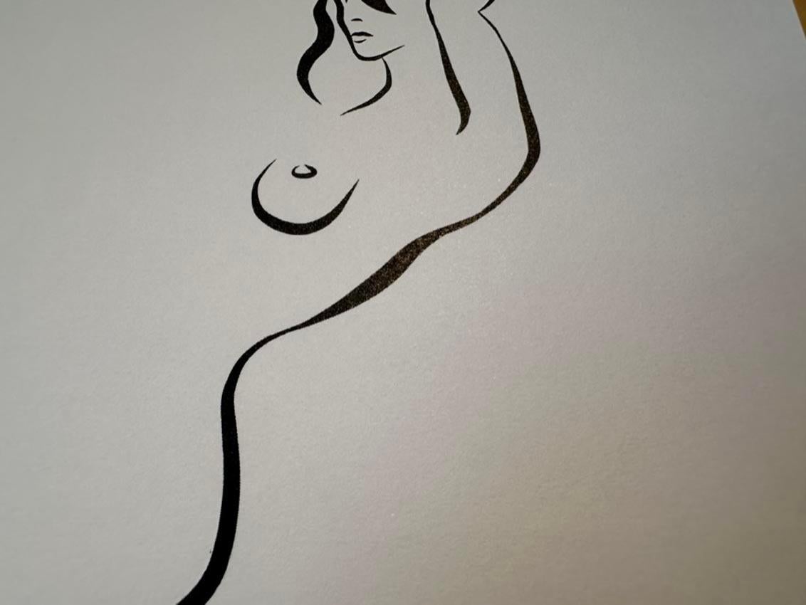 Haiku #8  - Digital Vector Drawing B&W Leaning Female Nude Woman Figure For Sale 2