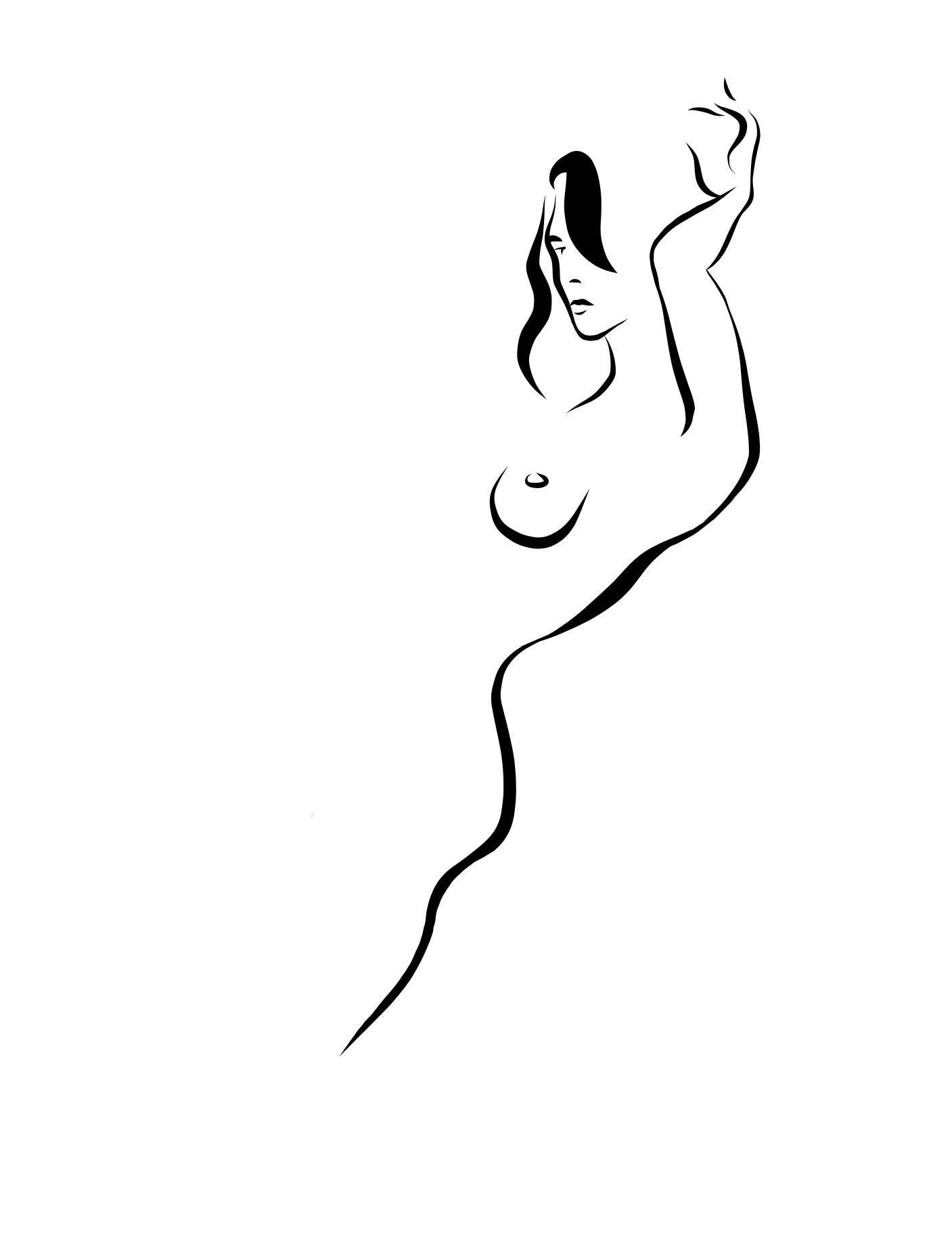 Michael Binkley Nude Print - Haiku #8  - Digital Vector Drawing B&W Leaning Female Nude Woman Figure