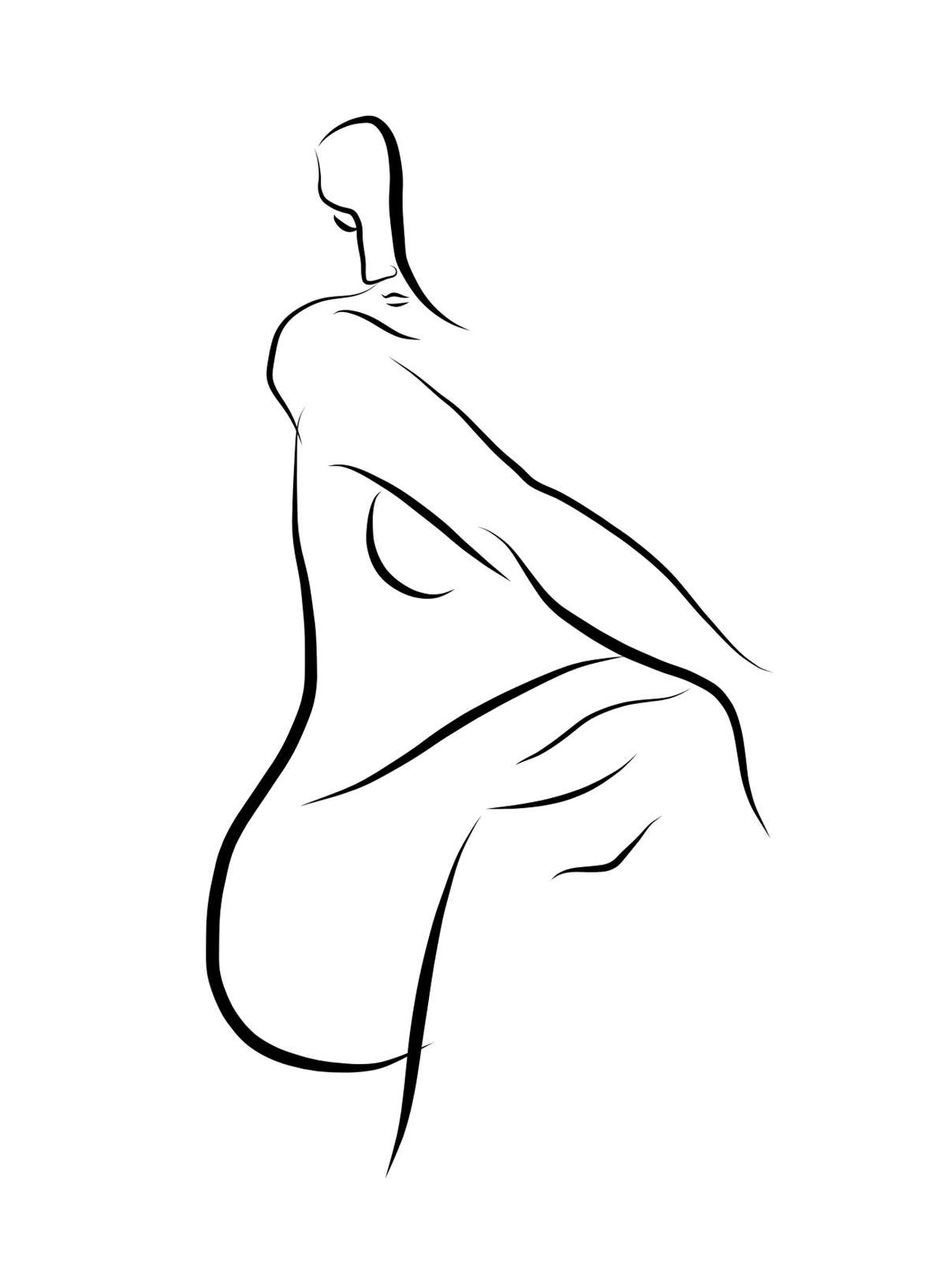 Michael Binkley Nude Print - Haiku #9, 1/50 - Digital Vector Drawing Modest Posed Seated Female Nude Woman 