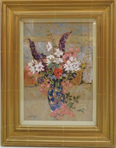 Vintage (1928-2018) ORIGINAL STILL LIFE ENGLISH Painting of Mixed Flowers