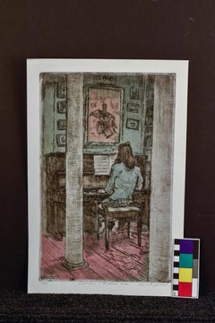"Catrina in the Chinese Room  2/200" Hand Color Etching 16 x 11