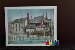 Michael Blaker, "Blanchesserie 3 Moulins 79/130" Hand Colored Etching 12.5/16
