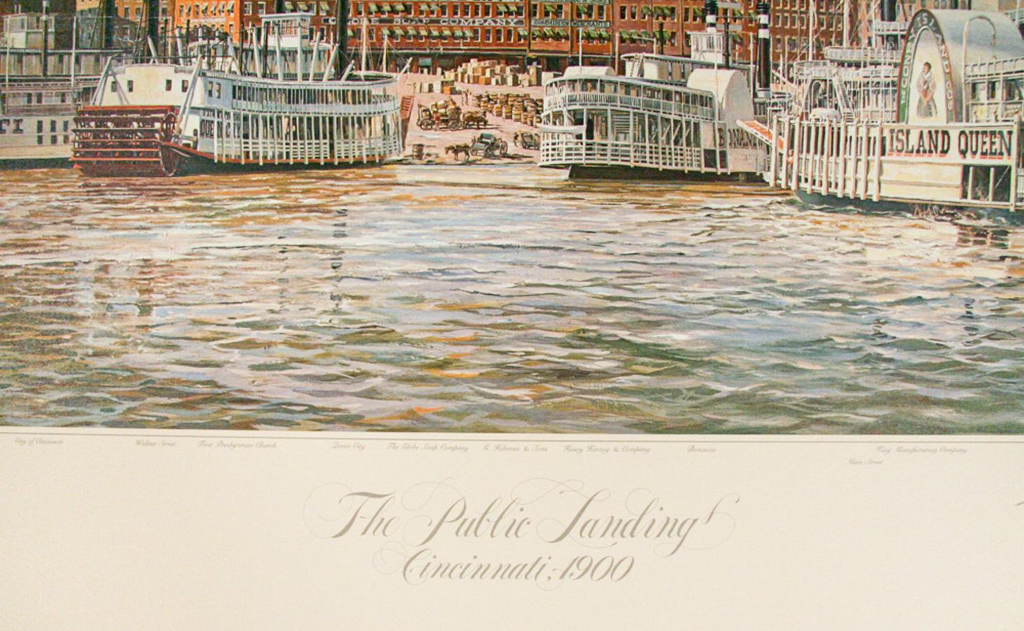 1989 Lithographie d'après une peinture de Michael Blaser, artiste marin américain spécialisé dans les bateaux à vapeur historiques et contemporains et les navires des Grands Lacs. Il a peint toutes les grandes villes fluviales, de St. Paul à la