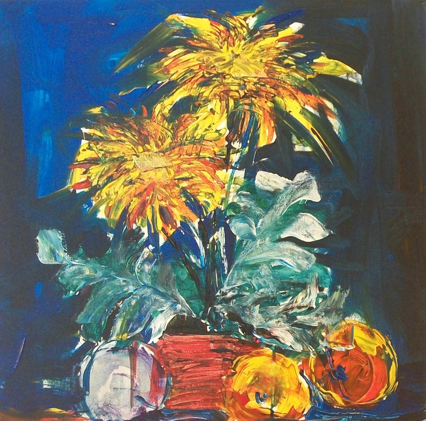 MICHAEL BLAZEK - #15 - Expressionist floral still life acrylic painting on canvas - featuring areas of heavy impasto - signed on the side - Canada (Chatham, Ontario) - circa 2015.

Excellent vintage condition - no loss - no damage - no restoration