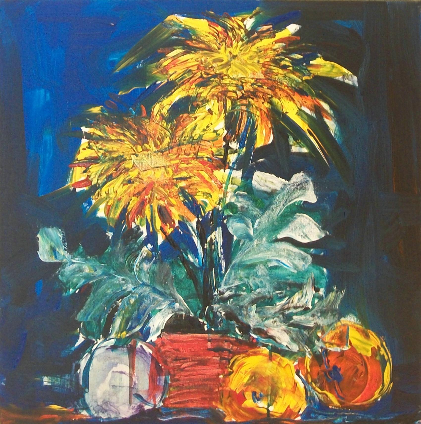 Modern MICHAEL BLAZEK - #15 - Floral Still Life Acrylic Painting - Canada - Circa 2015 For Sale