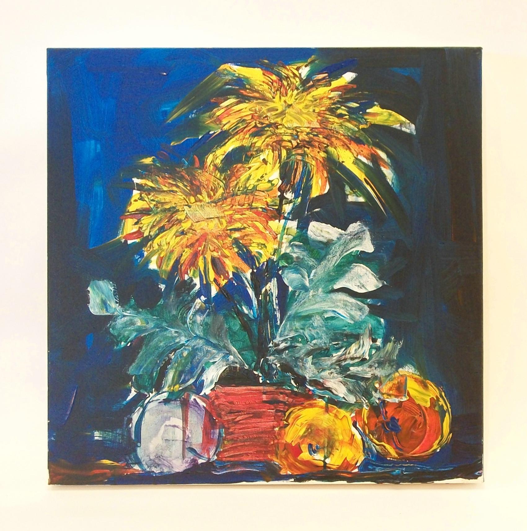 Hand-Painted MICHAEL BLAZEK - #15 - Floral Still Life Acrylic Painting - Canada - Circa 2015 For Sale