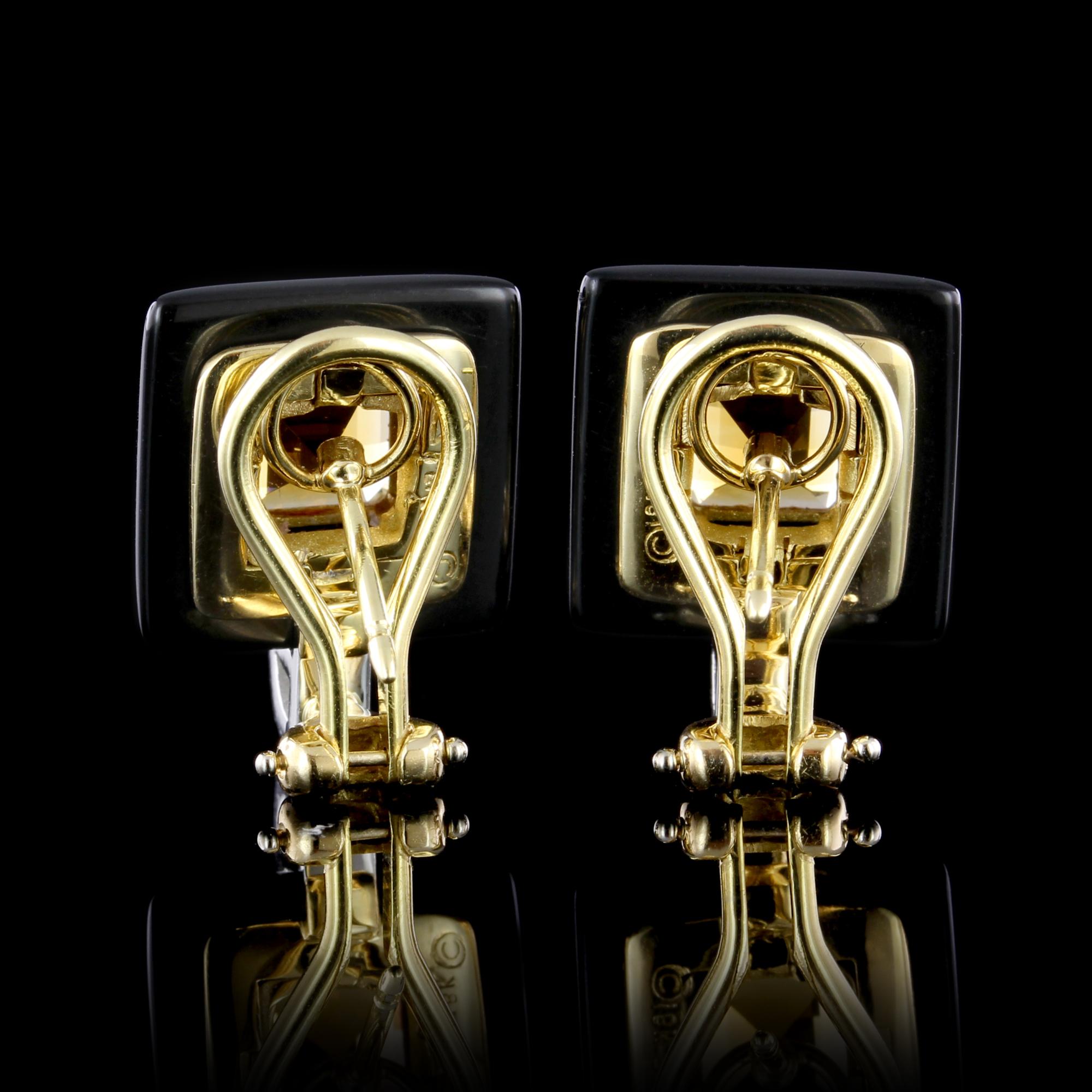 Michael Bondanza 18 Karat Gold, Platinum Onyx, Citrine and Diamond Earrings In Excellent Condition For Sale In Nashua, NH