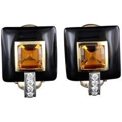 Michael Bondanza 18 Karat Gold, Platinum Onyx, Citrine and Diamond Earrings