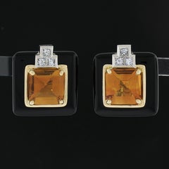 Michael Bondanza Pendientes de oro de 18 quilates y platino con citrino, ónice negro y diamantes
