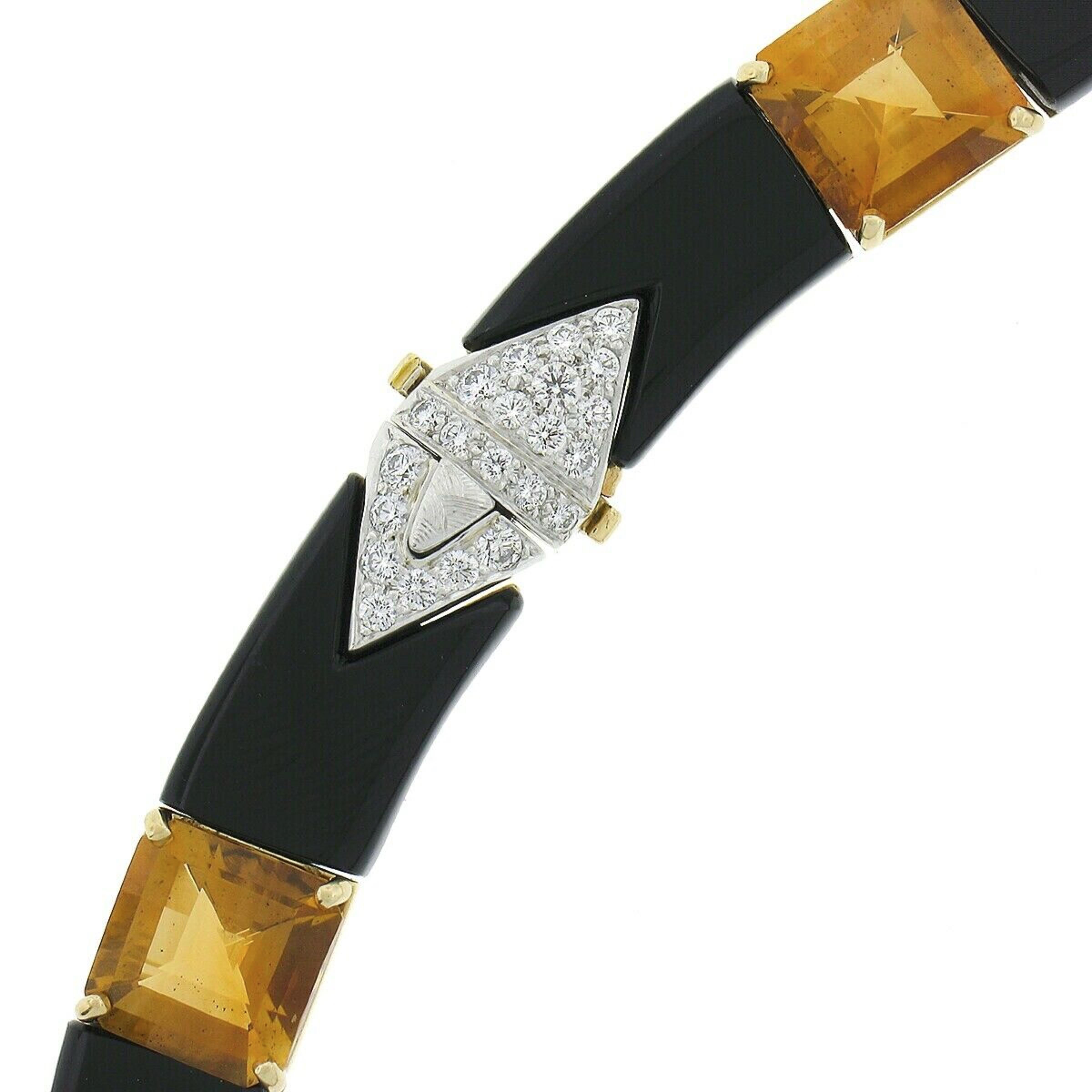 Women's Michael Bondanza 18k Gold Platinum Diamond Citrine Black Onyx Statement Necklace For Sale