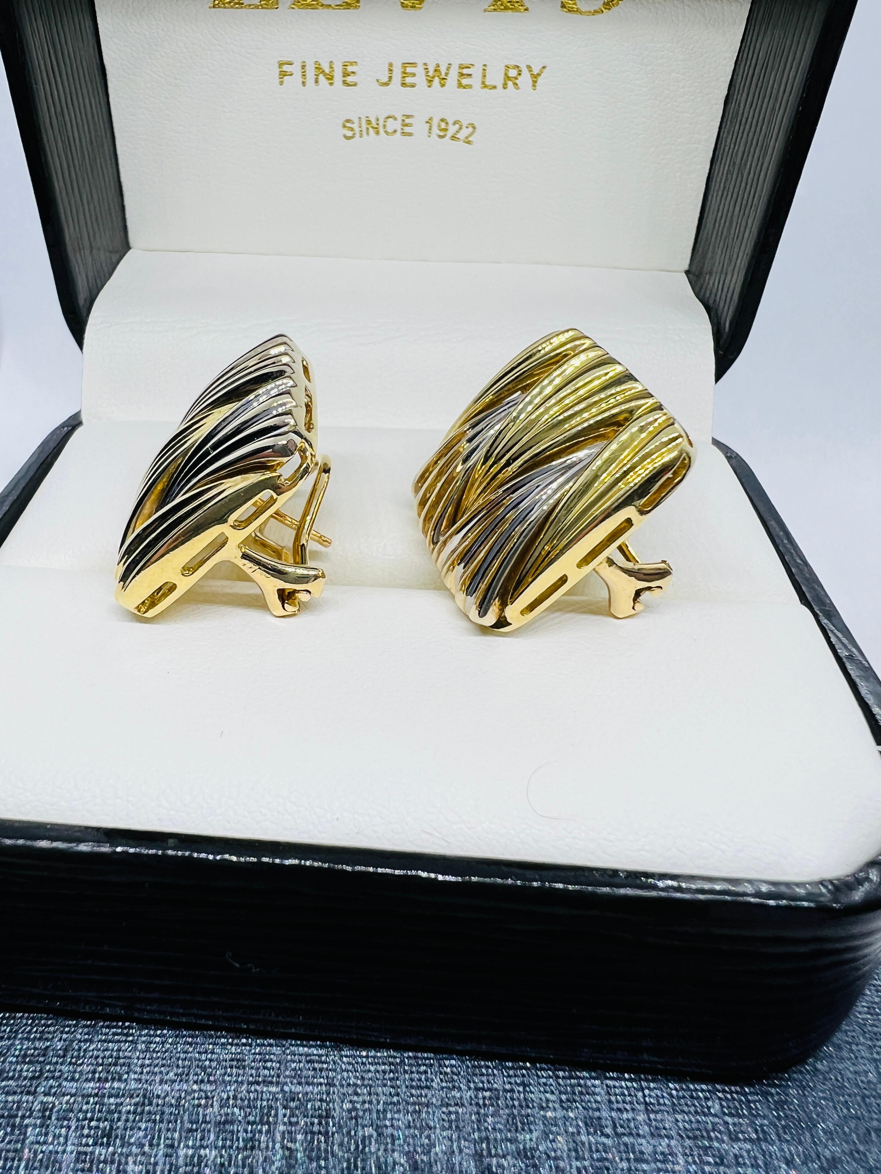 Michael Bondanza 18K yellow Gold & Platinum Square Huggie Earrings For Sale 1