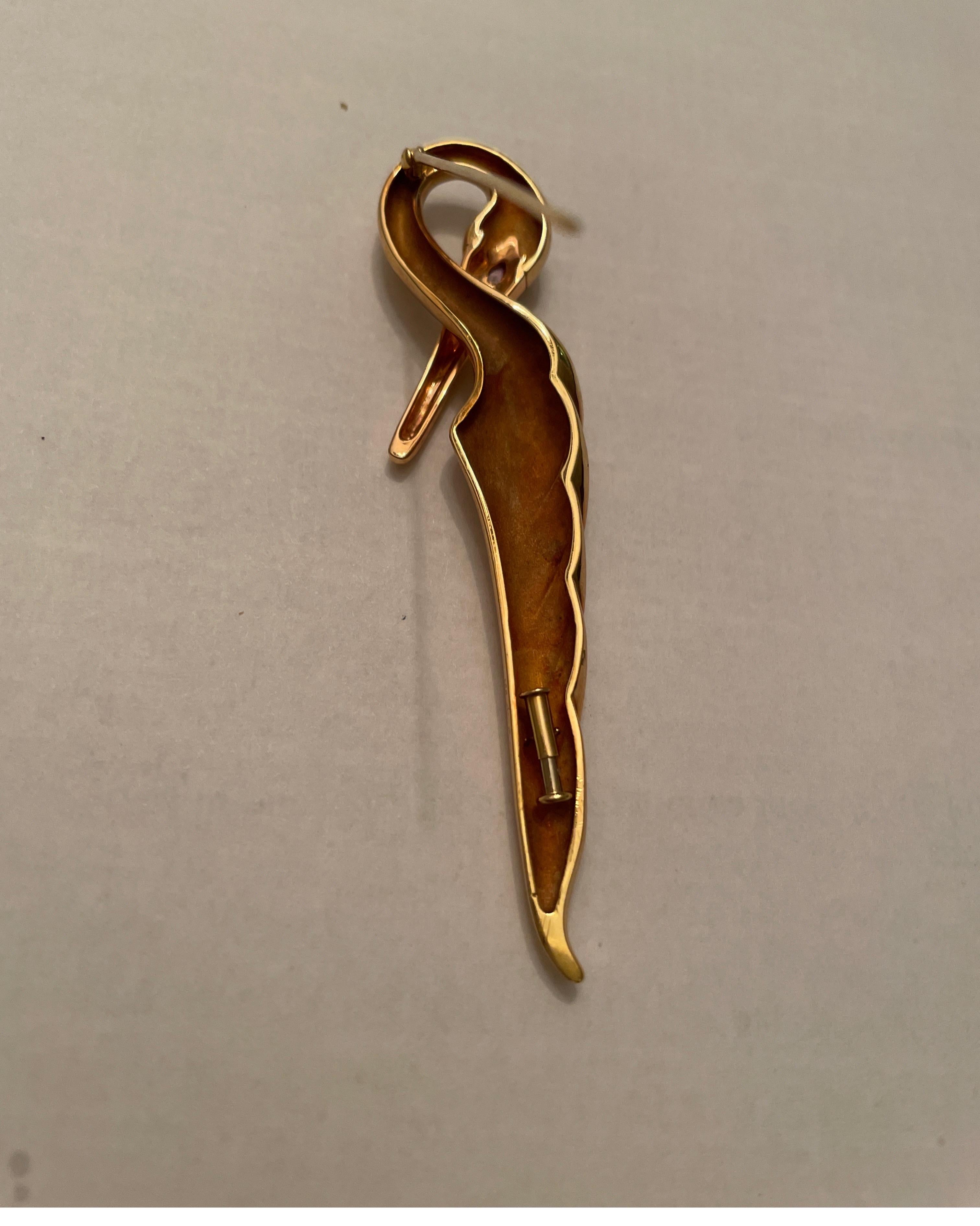 Pear Cut Michael Bondanza 18 Karat Yellow Gold Swan Pin For Sale