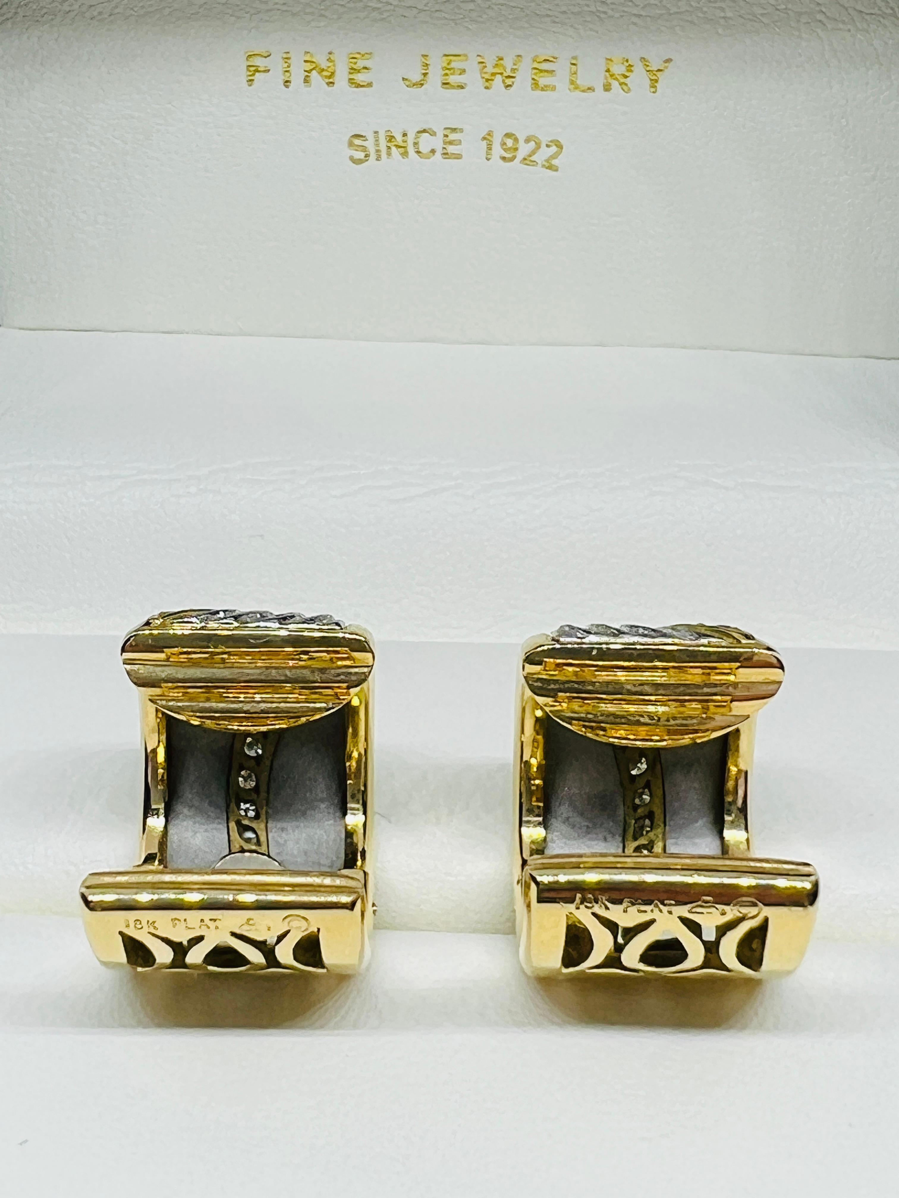 Michael Bondanza 22 Venti Hoop Earrings 18K yellow Gold Platinum & Diamond  For Sale 7