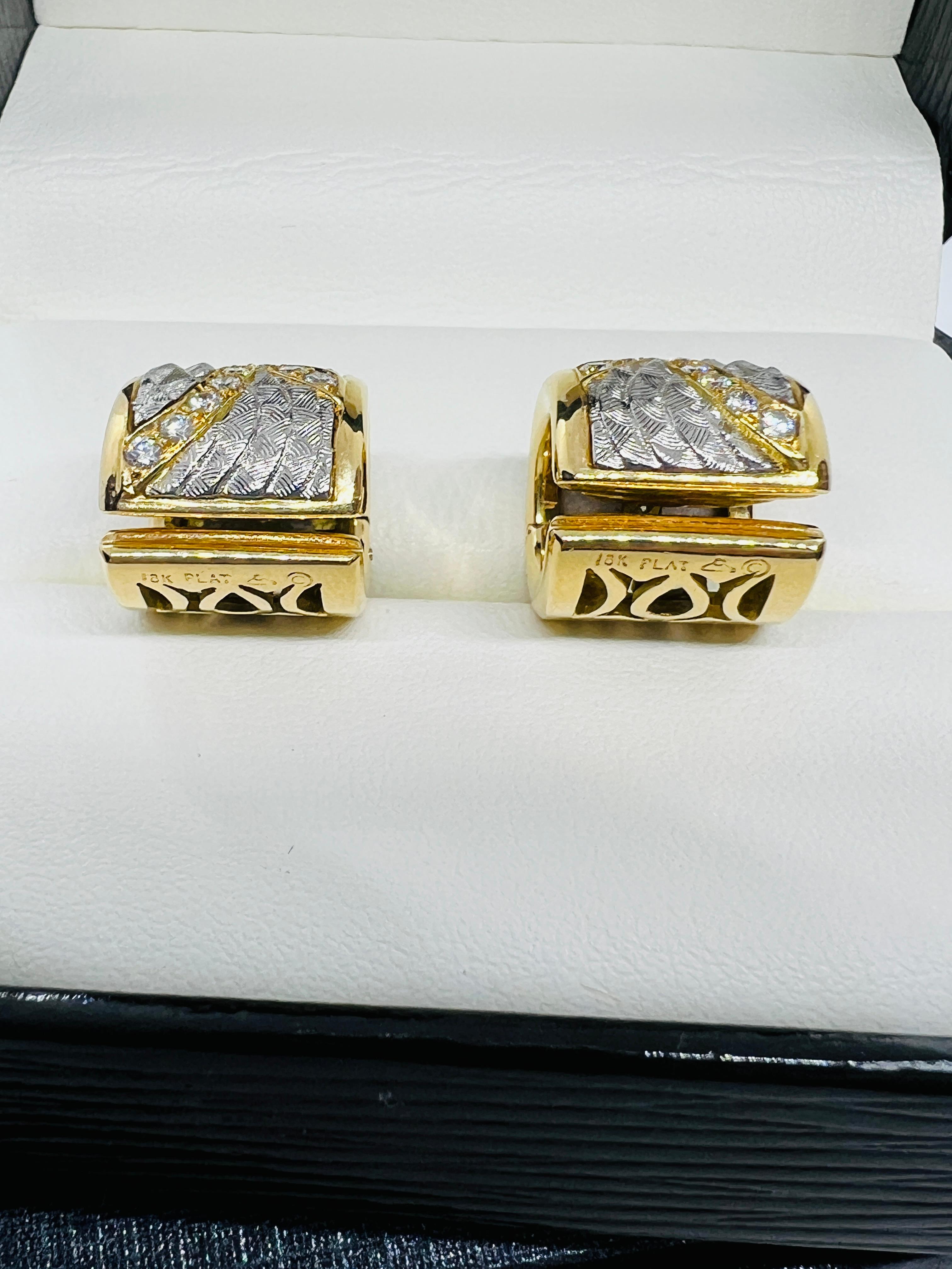 Michael Bondanza 22 Venti Hoop Earrings 18K yellow Gold Platinum & Diamond  For Sale 2