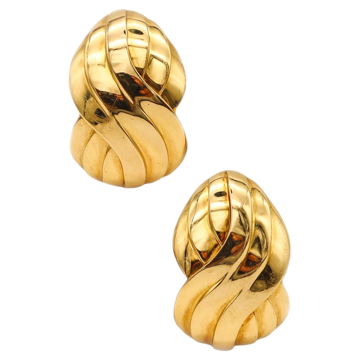 Michael Bondanza Contemporary Knots Clip Earrings in Solid 18Kt Yellow Gold For Sale