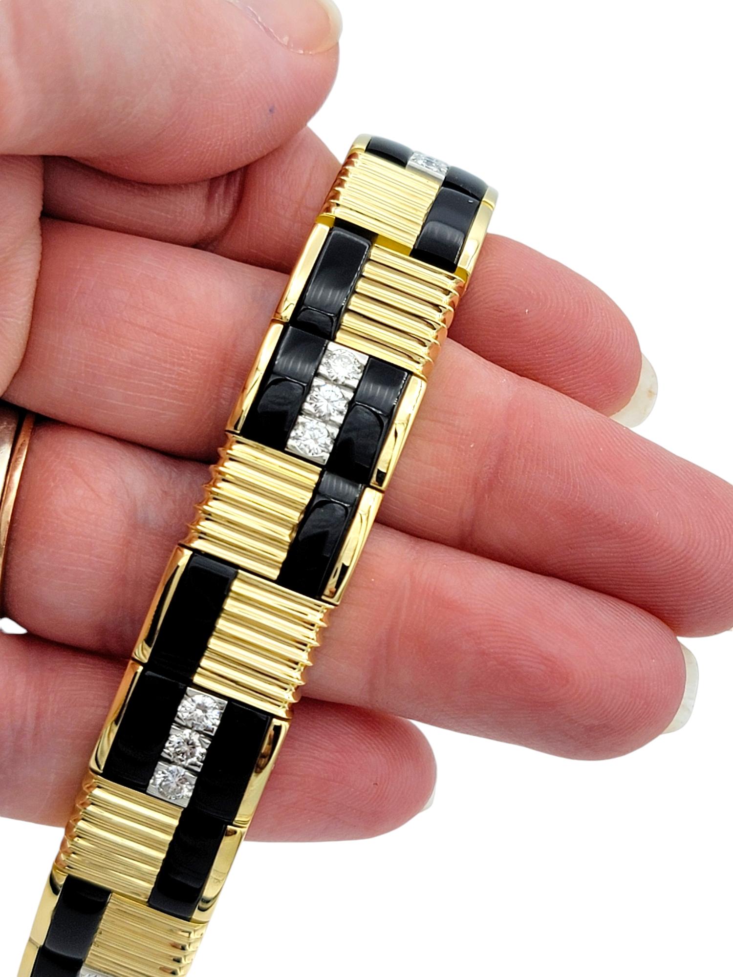 Michael Bondanza Bracelet à maillons en diamant et émail noir Or 18 carats et platine en vente 1