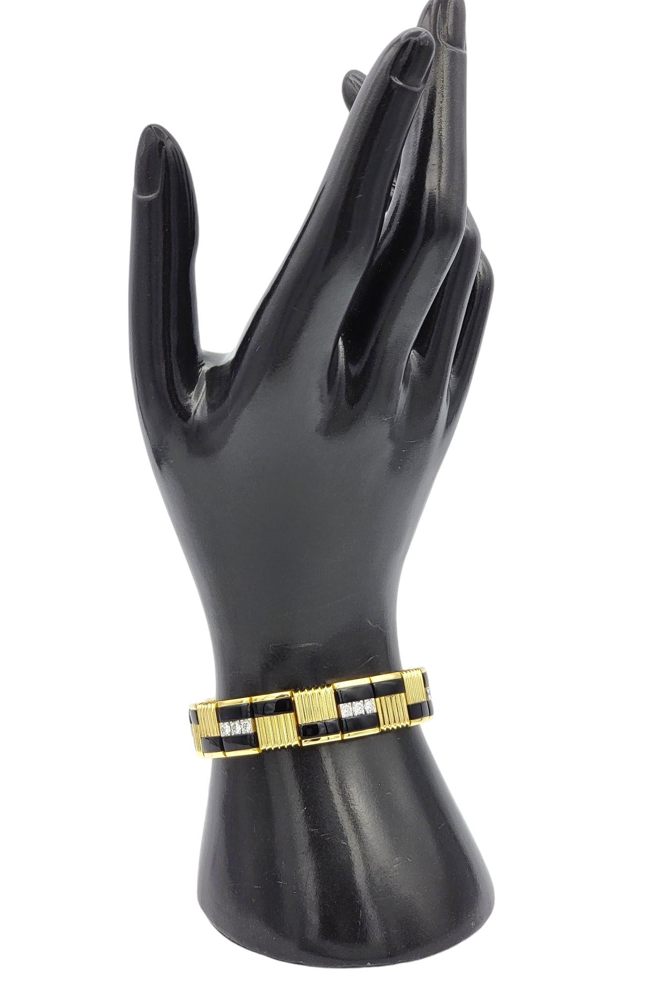 Michael Bondanza Bracelet à maillons en diamant et émail noir Or 18 carats et platine en vente 2