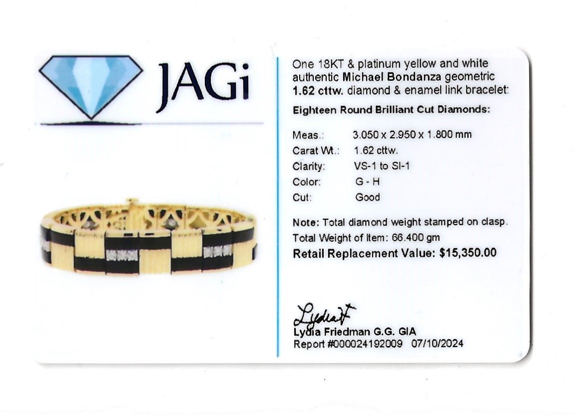 Michael Bondanza Bracelet à maillons en diamant et émail noir Or 18 carats et platine en vente 3