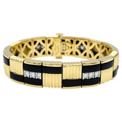 Michael Bondanza Gliederarmband aus 18 Karat Gold und Platin mit Diamanten und schwarzer Emaille
