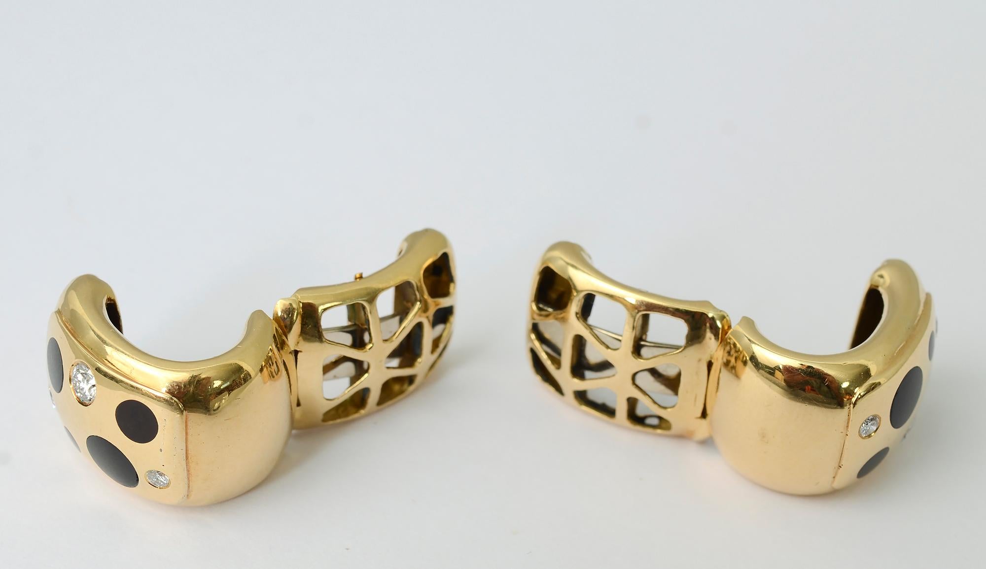 Michael Bondanza Diamond and Onyx Gold Earrings 1