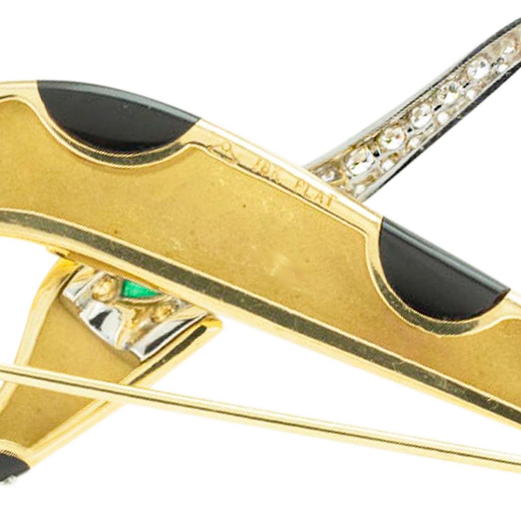 Michael Bondanza Diamond Emerald Onyx Gold Swan Brooch In Good Condition In Los Angeles, CA