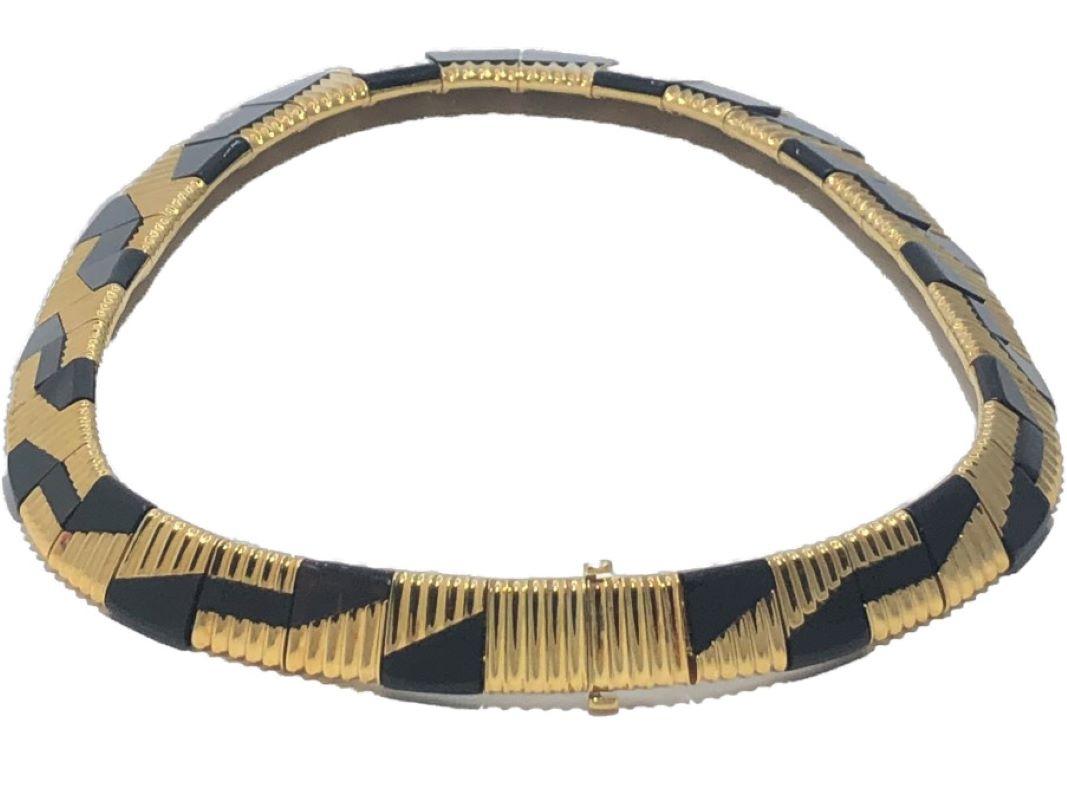 Cabochon Michael Bondanza Fluted 18k Yellow Gold and Black Onyx Tapered Choker Necklace For Sale