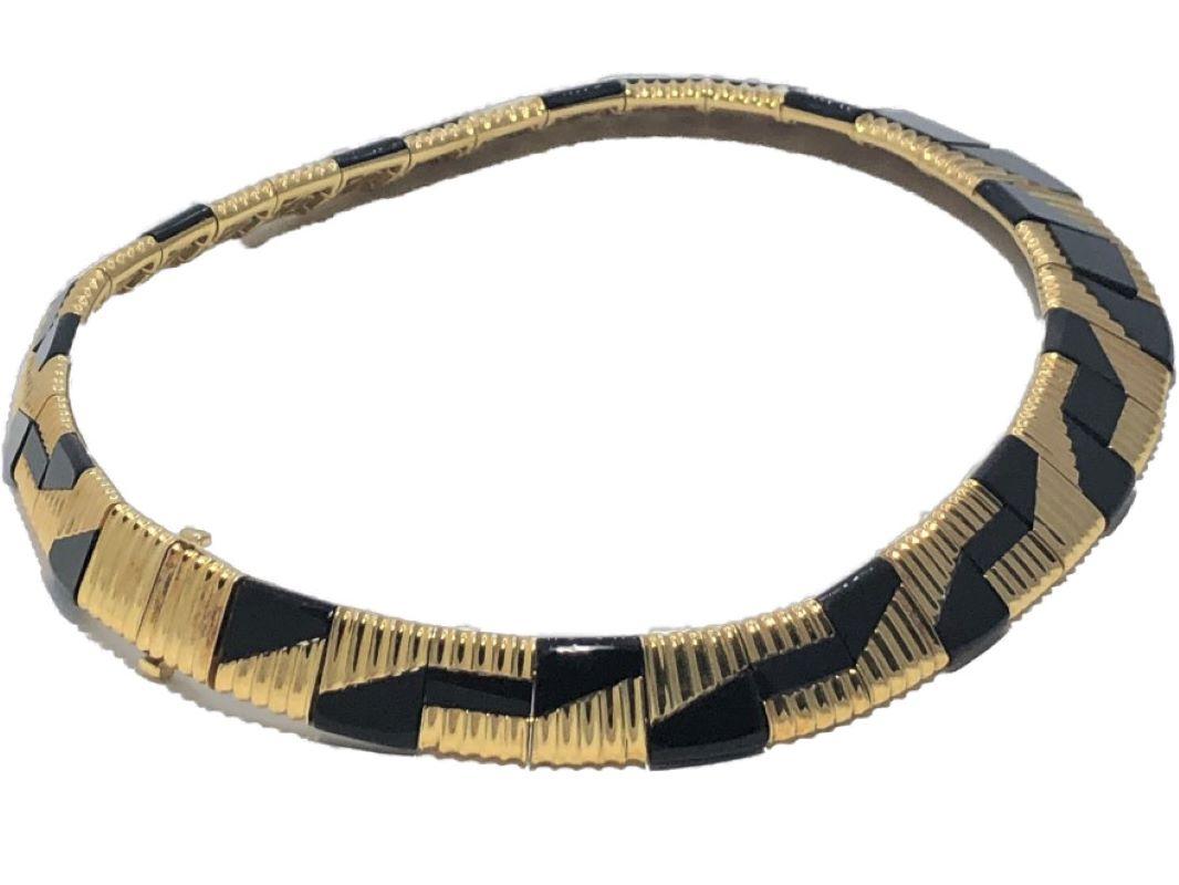 Michael Bondanza Fluted 18k Yellow Gold and Black Onyx Tapered Choker Necklace In Good Condition For Sale In Palm Beach, FL