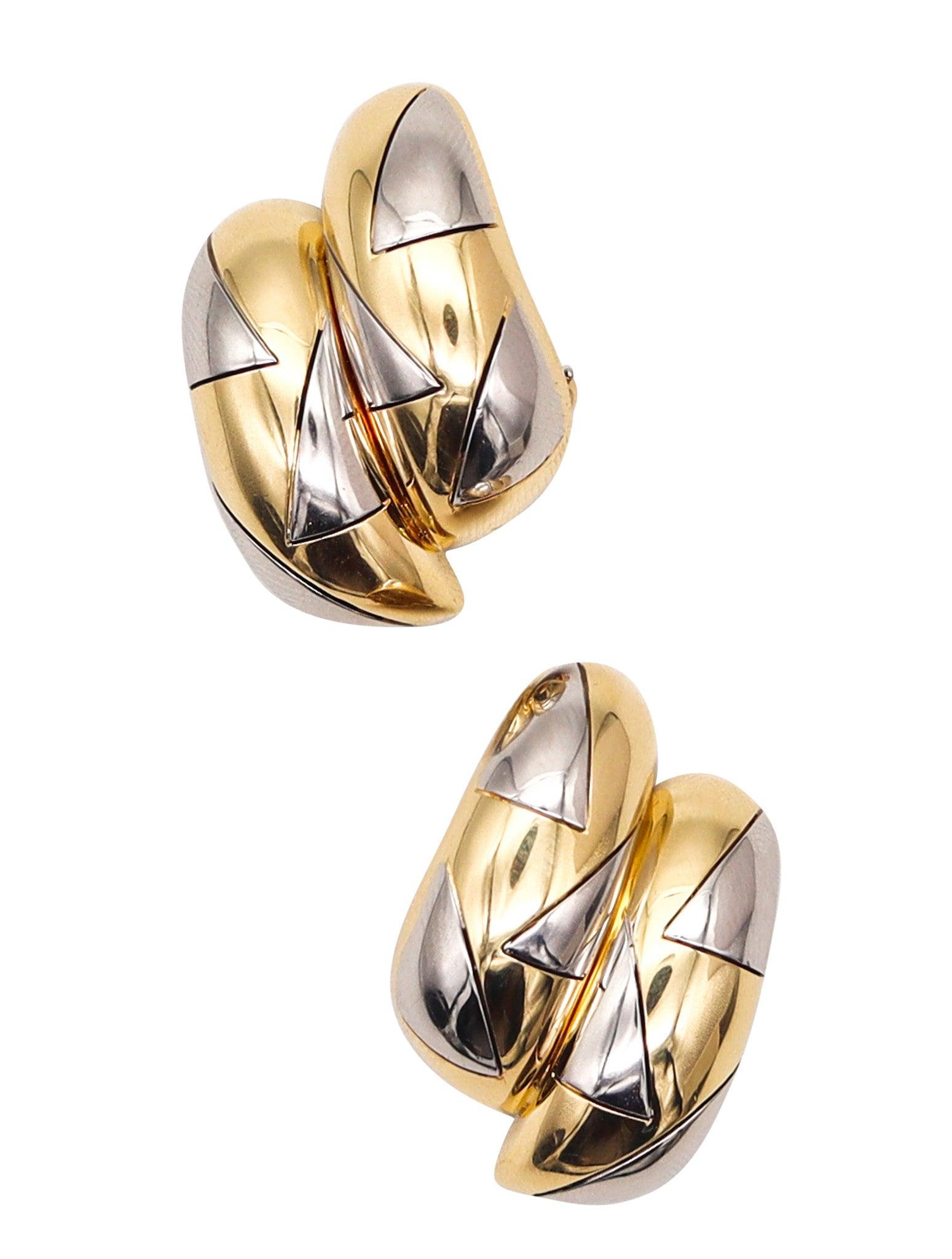 MICHAEL BONDANZA Geometric Clips-On Earrings In Platinum & 18Kt Yellow Gold