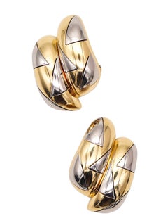 MICHAEL BONDANZA Geometric Clips-On Earrings In Platinum & 18Kt Yellow Gold