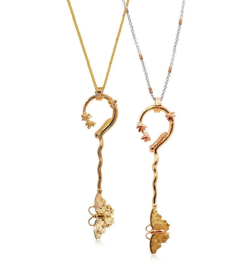 Artisan Michael Bondanza Gold Butterfly Key Necklace For Sale